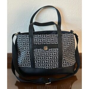 EUC Tommy Hilfiger Tote Square Monogram Jacquard Convertible‎ Black One Size